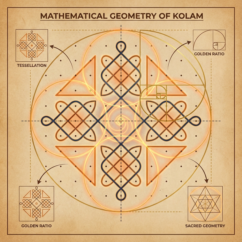 Mathematical principles in Kolam patterns